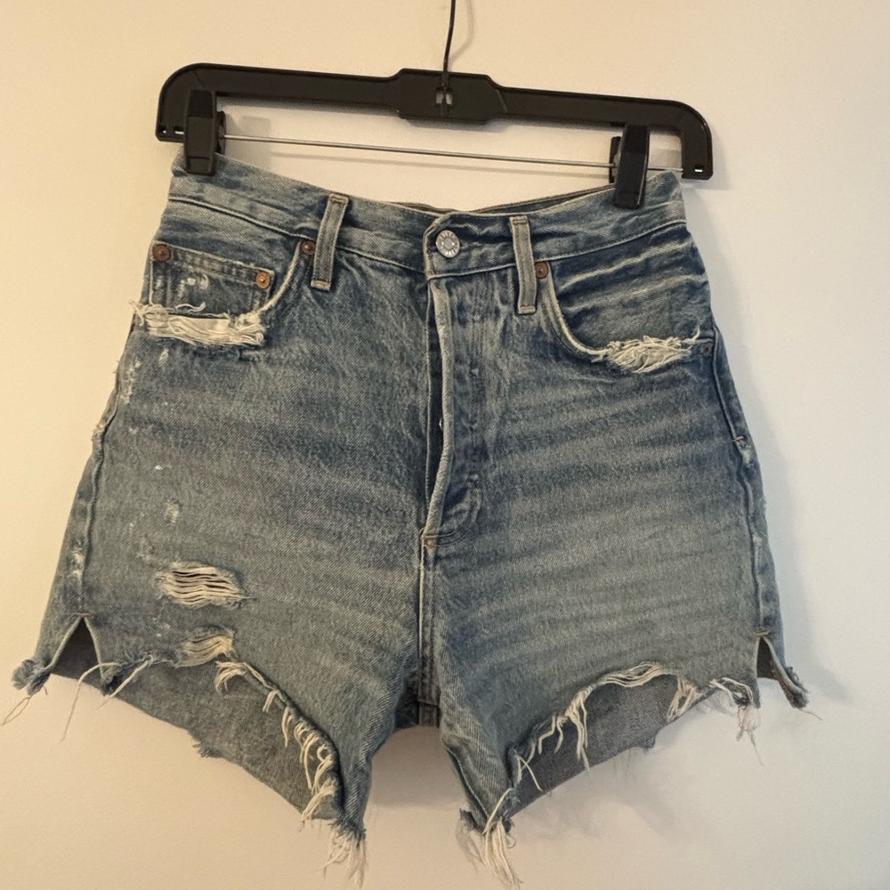 Agolde Light Blue Distressed Jean Shorts